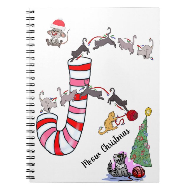 Caderno Espiral Natal Meow Gatos Ratos  (Frente)