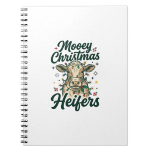 Caderno Espiral Natal Mooey Bezerras Design de Natal de Vaca Engra