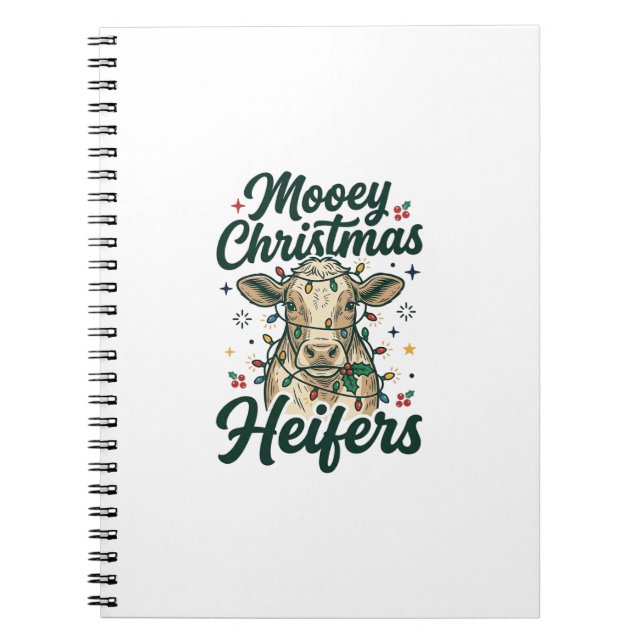 Caderno Espiral Natal Mooey Bezerras Design de Natal de Vaca Engra (Frente)