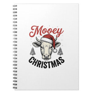 Caderno Espiral Natal Mooey Vaca Chapéu do Papai Noel Gravura Vint