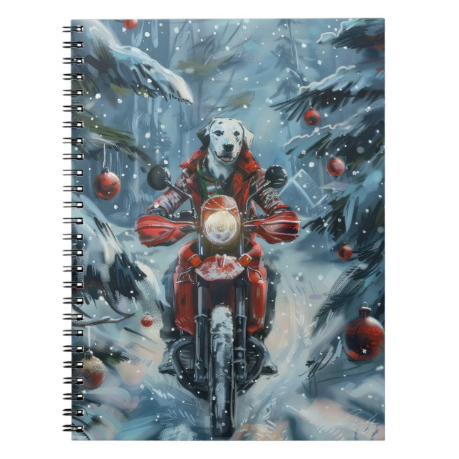 Caderno Espiral Natal para Motocicletas de Cachorro Dalmático (Frente)