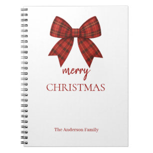 Caderno Espiral Natal Personalizado Feliz   Laço Xadrez Vermelho