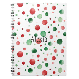 Caderno Espiral Natal Pontos Vermelhos Brancos Verdes