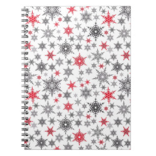 Caderno Espiral Natal, vermelho, branco, flocos de neve, inverno, 