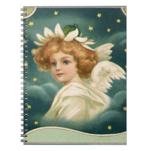 Caderno Espiral Natal vintage, anjo do Victorian com estrelas