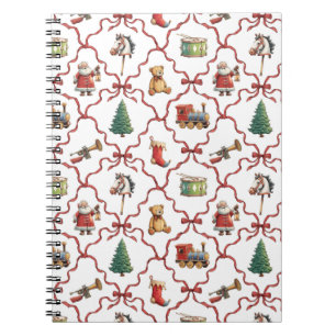 Caderno Espiral Natal vintage brinquedos retrô Papai Noel Natal