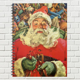 Caderno Espiral Natal vintage Papai Noel em Sleigh com Brinquedos