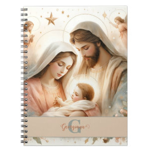 Caderno Espiral Natividade Bebê Jesus Cristo Floral Personalizado