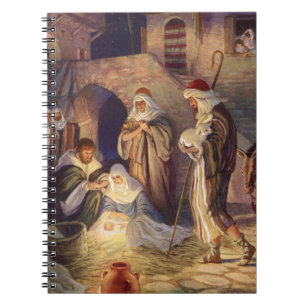 Caderno Espiral Natividade de Natal Vintage, 3 Pastores e Jesus