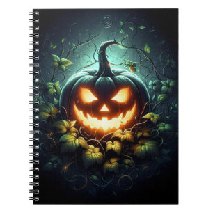 Caderno Espiral Natureza assustadora brilhando Abóbora-das-Hallowe