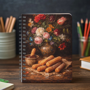 Caderno Espiral Natureza-Morta de Churros Florais Monograma