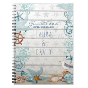 Caderno Espiral Nautical Beach Wedding Guestbook