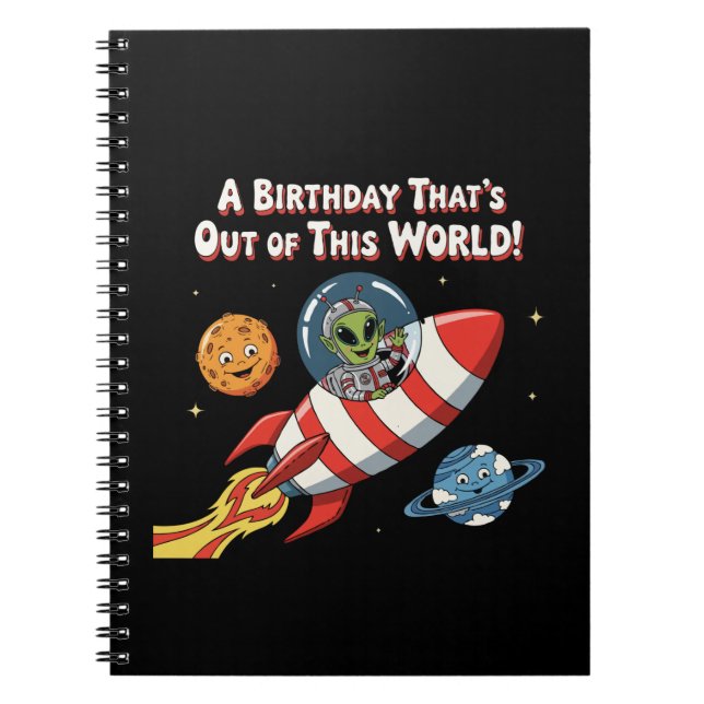 Caderno Espiral Nave Espacial Alienígena Fofa | Espaço Fora deste  (Frente)