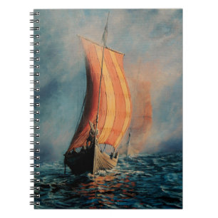 Caderno Espiral Navigação do navio de Viking no mar/oceano na