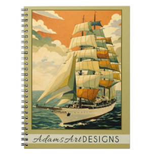 Caderno Espiral Navio Alto Vintage Navegação Náutica Retro