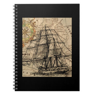 Caderno Espiral Navio Antigo e Mapa