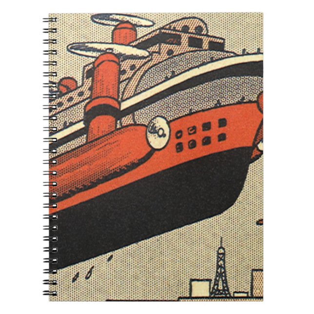 Caderno Espiral Navio de Cruzeiro de Ficção Científica Vintage Hel (Frente)