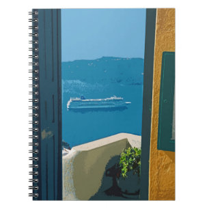Caderno Espiral navio de cruzeiro em Santorini, Grécia