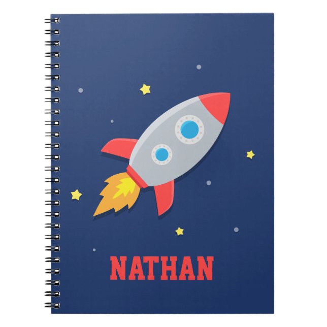 Caderno Espiral Navio de Rocket, o espaço, para meninos (Frente)