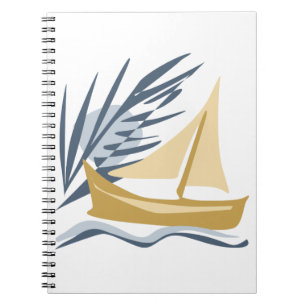 Caderno Espiral Navio de vela no fundo da lua e palma