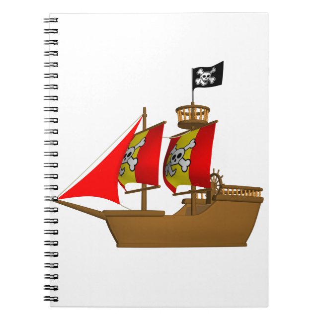 Caderno Espiral Navio Pirata - Barco Marítimo de Navegação (Frente)