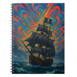 Caderno Espiral Navio Pirata No Mar Tempestade