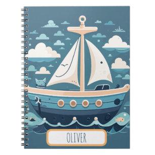 Caderno Espiral Navio-vela azul-cúmulo