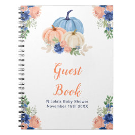 Caderno Espiral Navy Blue and Blush Floral Pumpkins Baby Shower