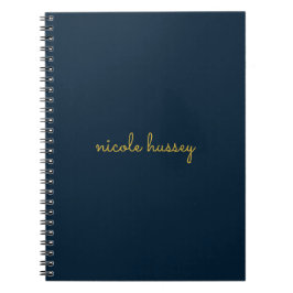 Caderno Espiral Navy Blue Gold Script  | Stylish Monogram Modern