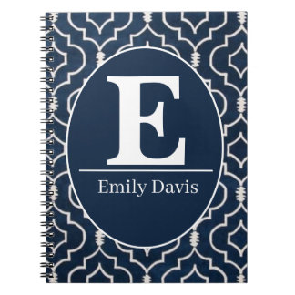 Caderno Espiral Navy Blue Trellis Monogram Personalized Custom