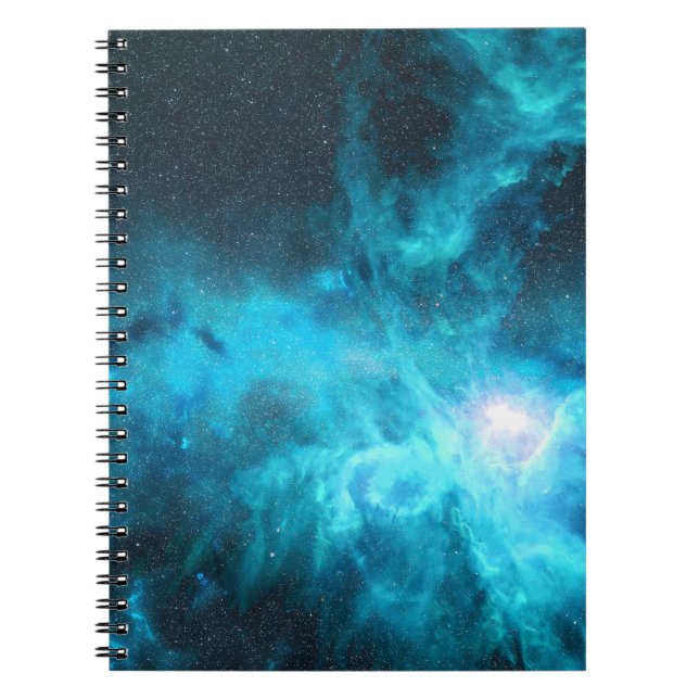 Caderno Espiral Nébula de Órion, luz azul, astronomia. (Frente)