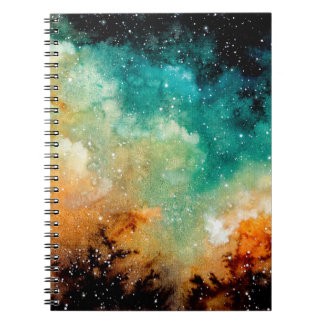 Caderno Espiral Nebulosa Amarela Brilhante, Estrelas e Escuro