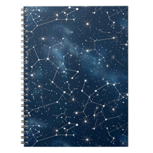 Caderno Espiral Nebulosa de Estrelas Cósmicas Brancas Teal Mística