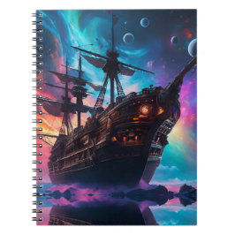 Caderno Espiral Nebulosa e Luas do Navio Espacial Pirata