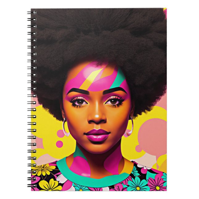 Caderno Espiral Negra Colorida Mulher Negra Afro-Pop Art (Frente)