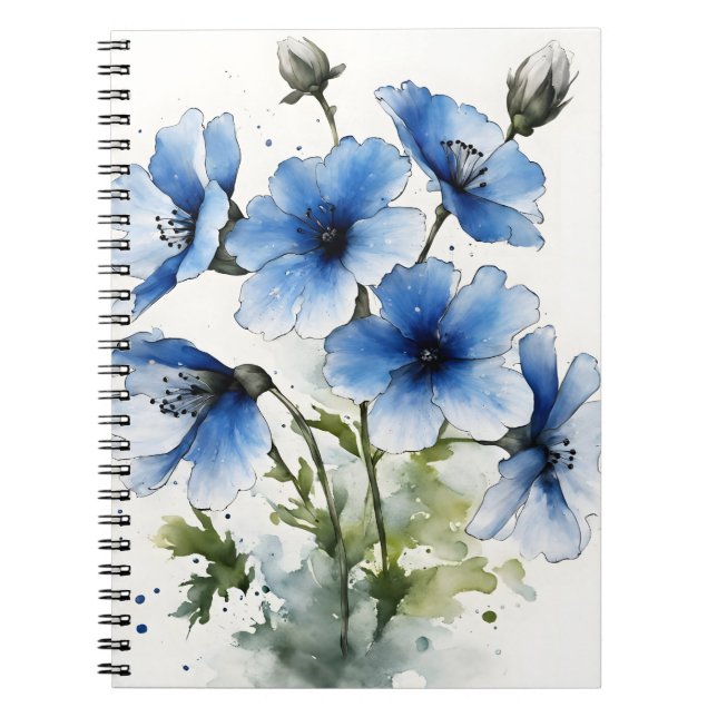 Caderno Espiral Nemophila - Flores aquarela (Frente)