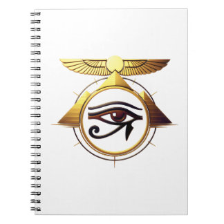 Caderno Espiral NeoAnkh 3D Golden Eye of Horus & Winged Solar Disk