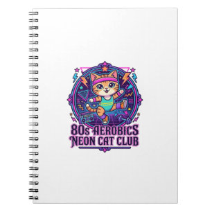 Caderno Espiral Neon de Aeróbica dos Anos 80 Gato Divertido Design