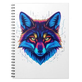 Caderno Espiral Neon Fox Face – Vibrant Glowing Design