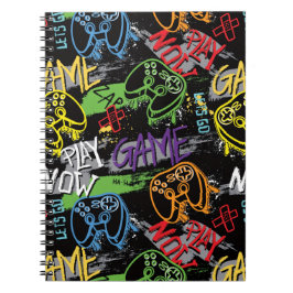 Caderno Espiral Neon Graffiti Gaming Pattern