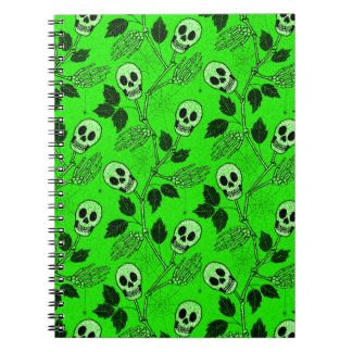 Caderno Espiral Neon Green Floral Gothic Skull