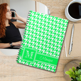 Caderno Espiral Neon Green White Houndstooth | Monograma Moderno