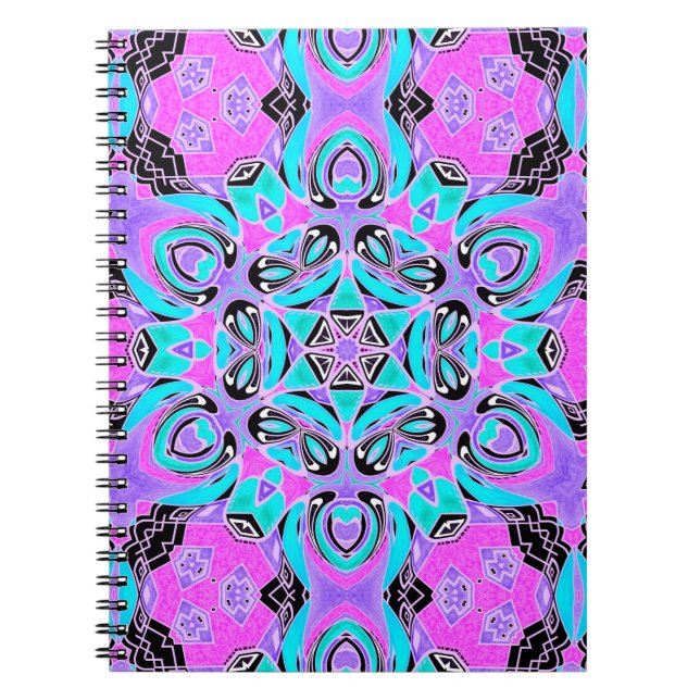 Caderno Espiral Neon kaleidoscope, mandala (Frente)