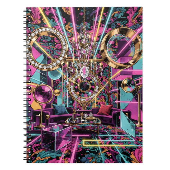 Caderno Espiral Neon Psychedelic Luxury Lounge Art (Frente)