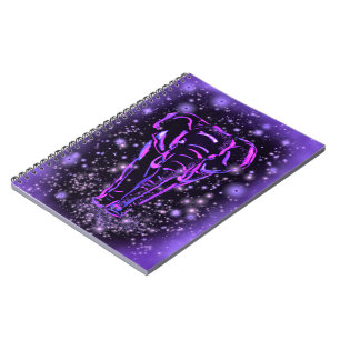 Caderno Espiral Neon Purple Elephant Andando À Noite Estrelada 