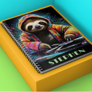 Caderno Espiral Neon Sloth DJ Retro Legal