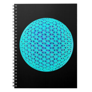 Caderno Espiral Neon Teal Blue Flower da vida geometria assustador