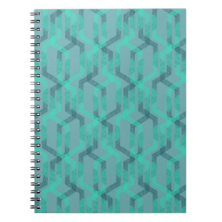 Caderno Espiral Neon turquoise pattern on grey background.