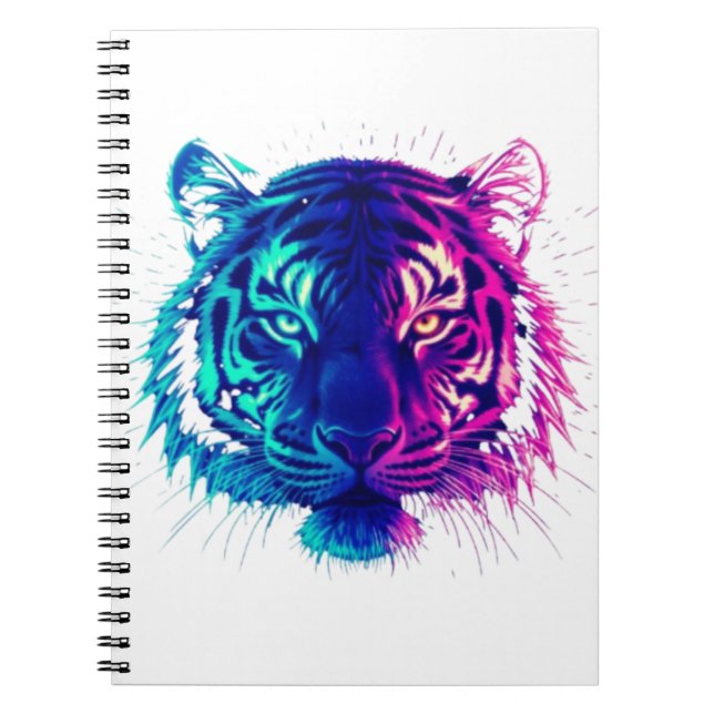 Caderno Espiral Neon White Tiger – Glowing Cyberpunk Wildlife Art (Frente)