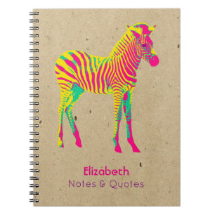 Caderno Espiral Neon Zebra Baby Animal Psicodélico Retro